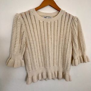 Zara Open Knit Ruffle Hem Blouse